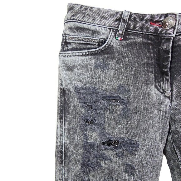 NWT 100% Auth Philipp Plein Boyfriend Cut Embellished Denim Jeans Size 30 Italy - Picture 5 of 12